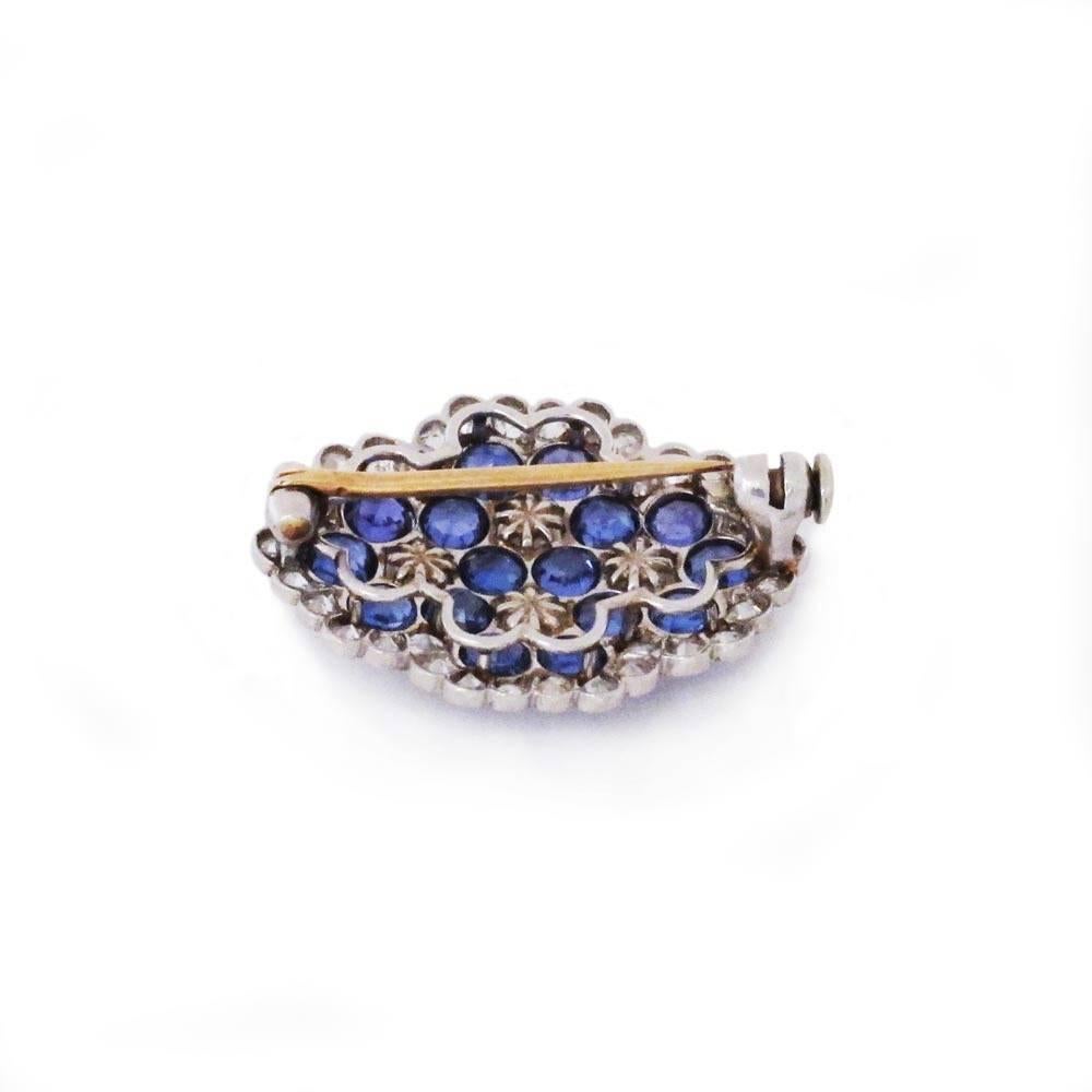 Edwardian Sapphire Diamond Pearl Platinum Brooch In Excellent Condition For Sale In New York, NY