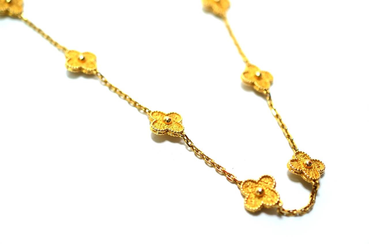 Contemporary Van Cleef & Arpels Yellow Gold Ten Motif Alhambra Necklace