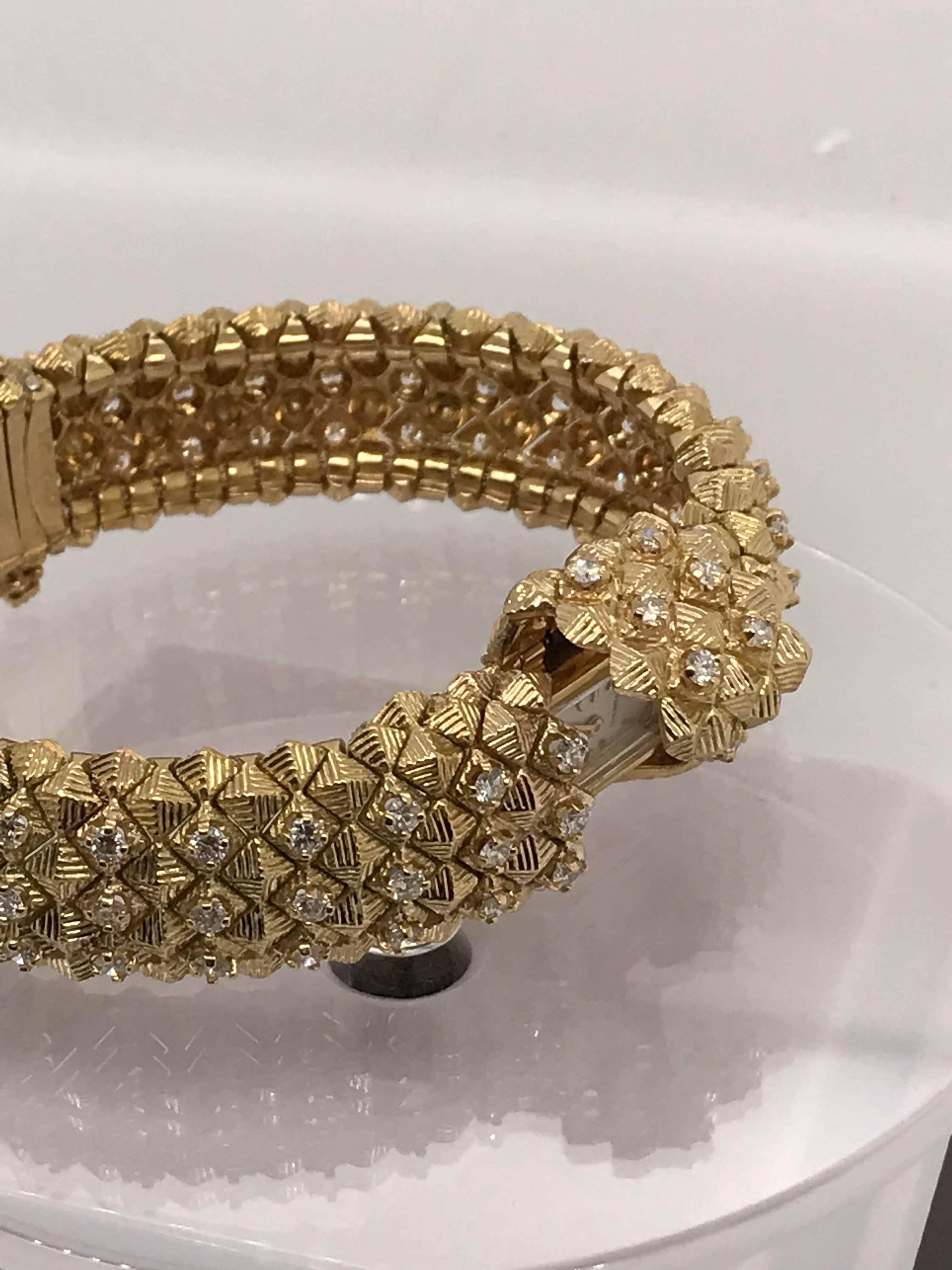 Round Cut Tiffany & Co. 1950s Yellow Gold and Diamond Bracelet Watch
