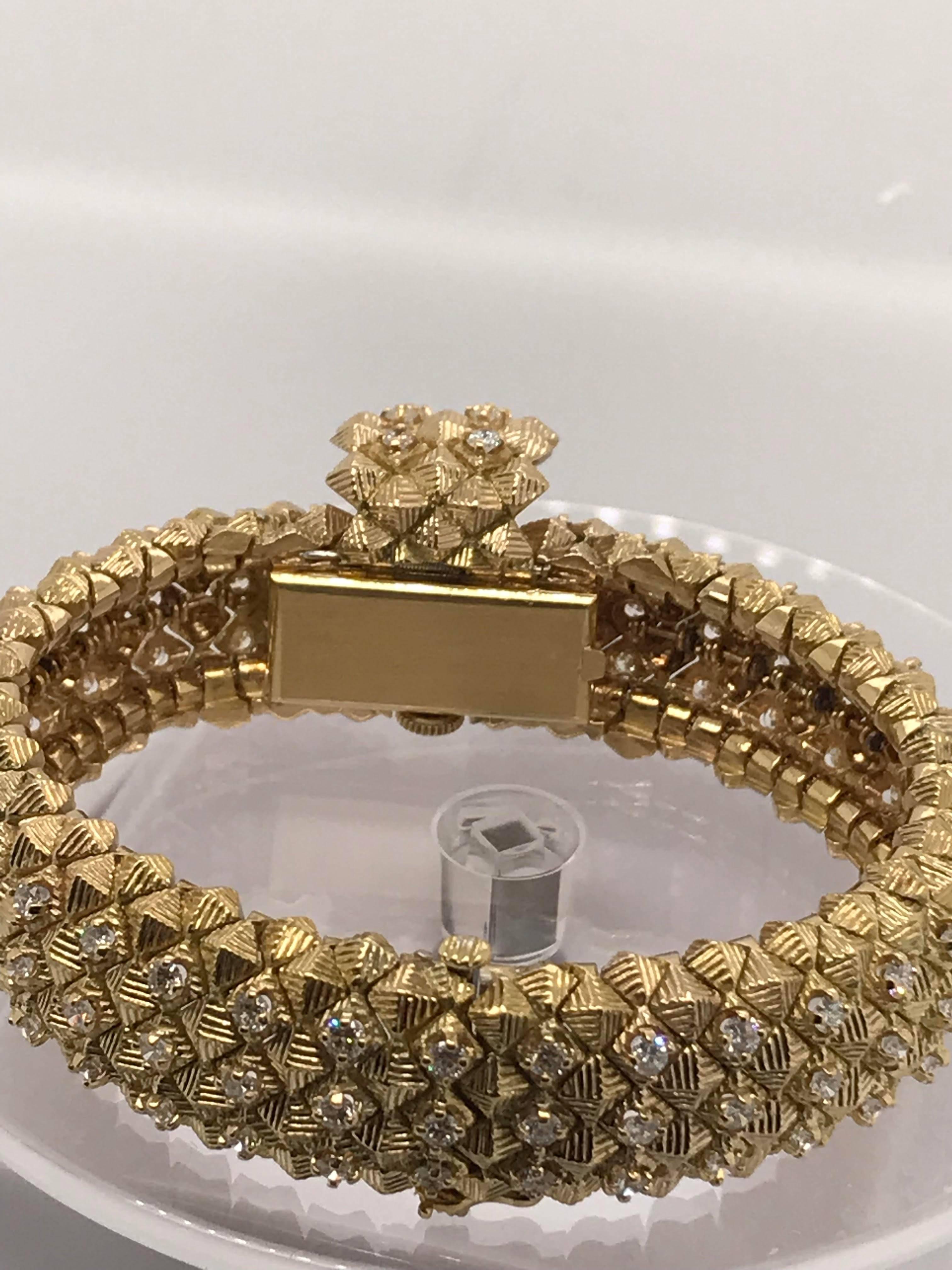 Retro Tiffany & Co. 1950s Yellow Gold and Diamond Bracelet Watch