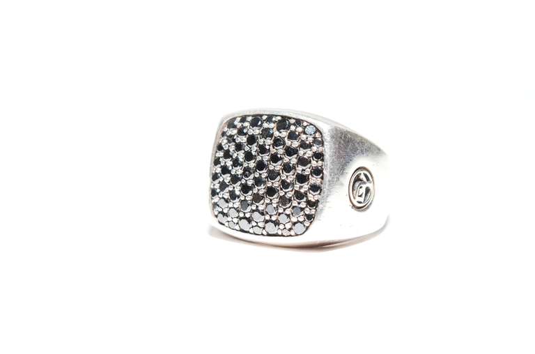 Contemporary David Yurman Men's Pavé Signet Ring with Black Diamonds Sterling Silver.
