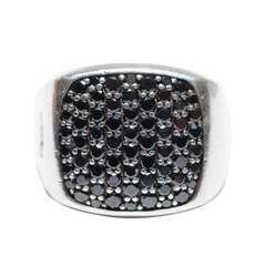 Used David Yurman Men's Pavé Signet Ring with Black Diamonds Sterling Silver.