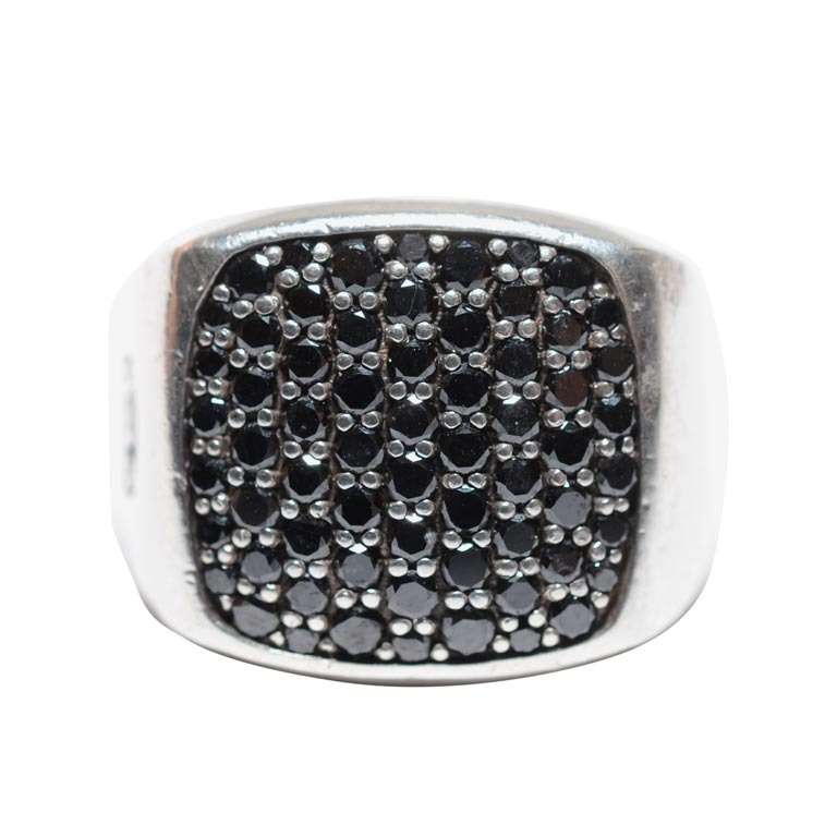 David Yurman Men's Pavé Signet Ring with Black Diamonds Sterling Silver.