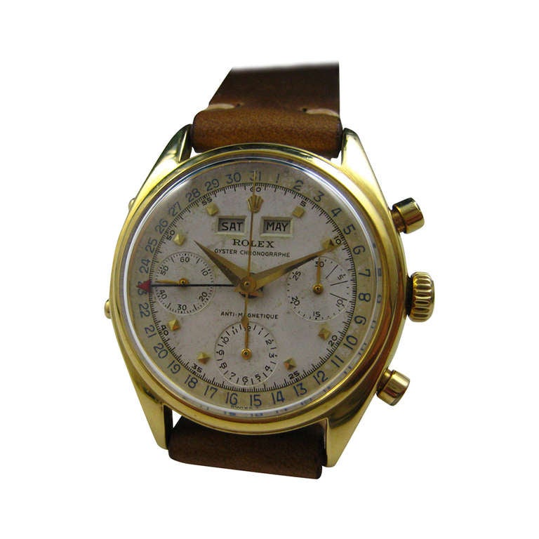 Rolex Yellow Gold Triple-Calendar Chronograph Dato-Compax Wristwatch Ref 6036 For Sale
