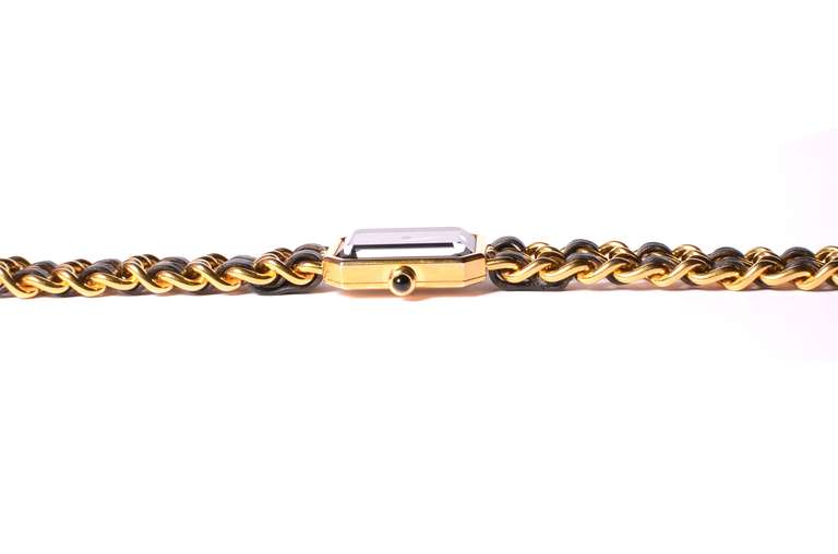 Women's Chanel Premiere Gold Plated Gold Chain & Black Leather Watch