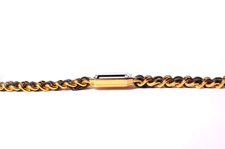 Chanel Premiere Gold Plated Gold Chain & Black Leather Watch 1