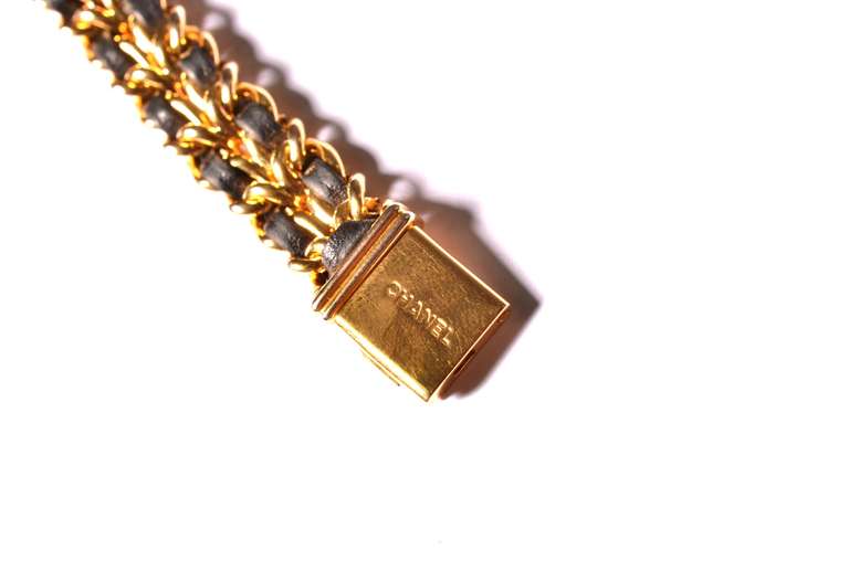 Chanel Premiere Gold Plated Gold Chain & Black Leather Watch 2