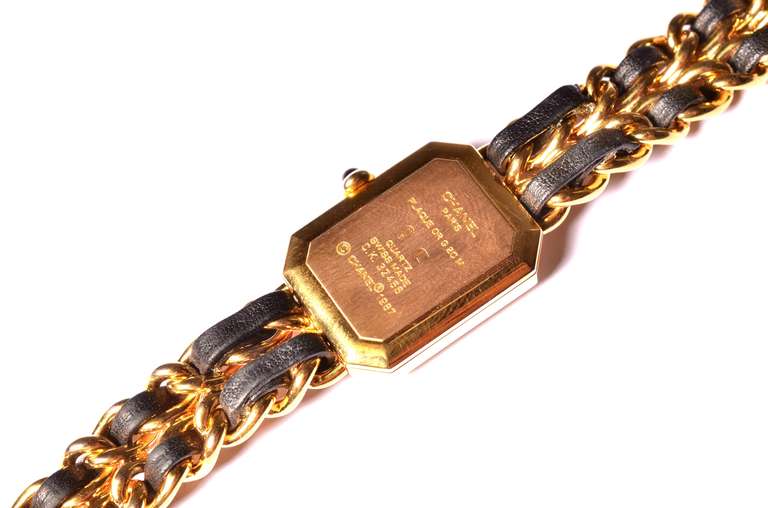 Chanel Premiere Gold Plated Gold Chain & Black Leather Watch 3