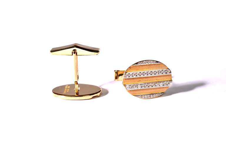 Tiffany & Co. Diamond Yellow Gold Cufflinks In Excellent Condition For Sale In Houston, TX