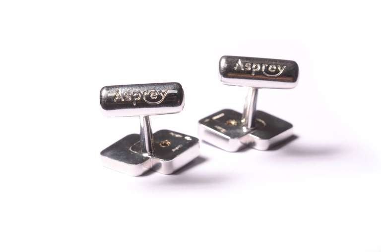 Contemporary Asprey Lapis Diamond White Gold Cufflinks For Sale
