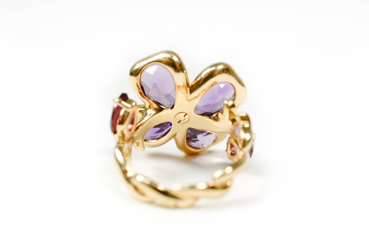 Women's Chanel Camellia Purple Amethyst Gold Ring For Sale