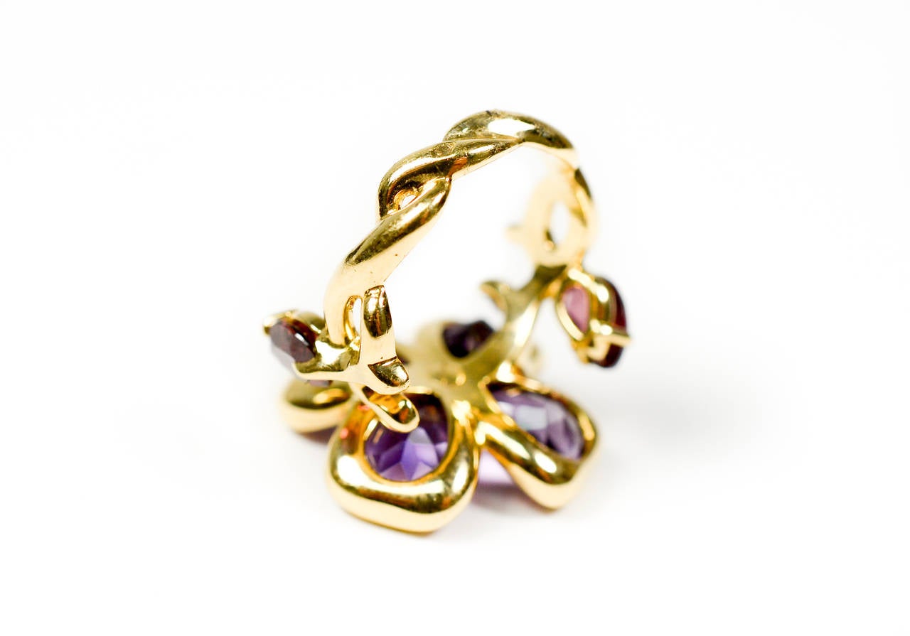 Contemporary Chanel Camellia Purple Amethyst Gold Ring For Sale