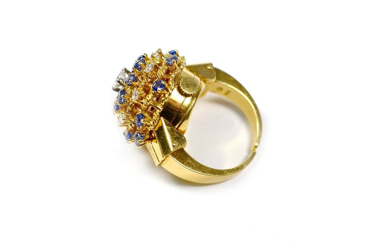 Tiffany & Co. Yellow Gold Diamond Sapphire Watch Ring 2