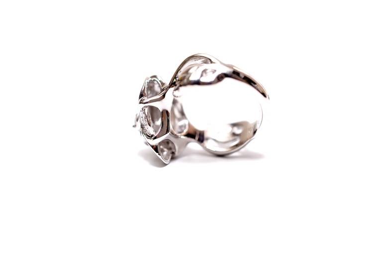 Modern Chanel Diamond Gold Camellia Flower Cocktail Ring For Sale
