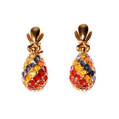 Chimento Italy Enamel Yellow Gold Drop Pineapple Earrings