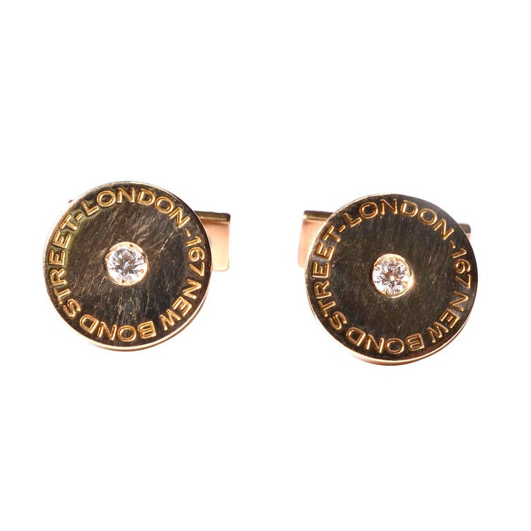 Asprey Diamond Yellow Gold Cufflinks For Sale