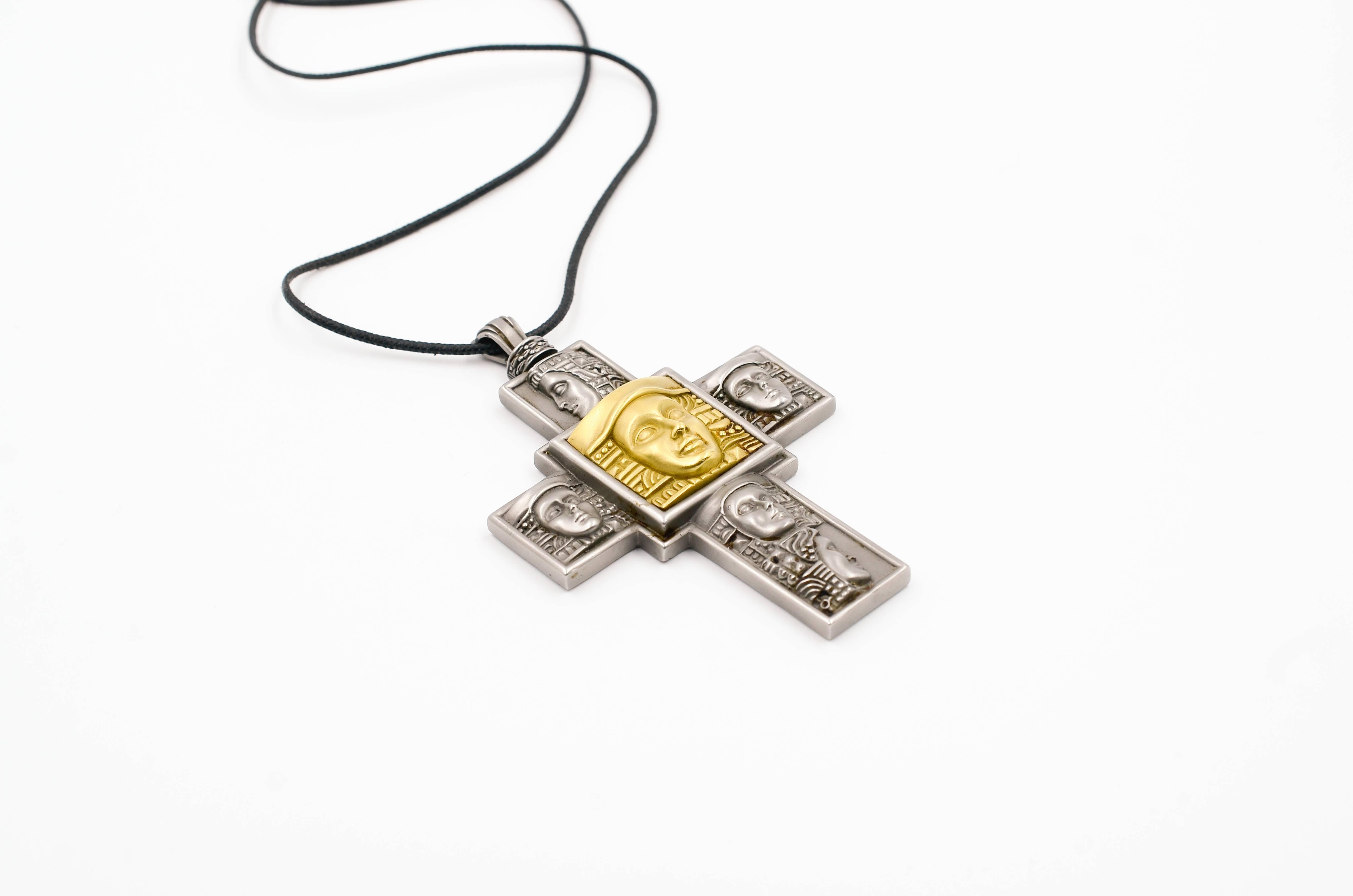 Women's Barry Kieselstein Cord Women Of The World Steel Gold Large Cross