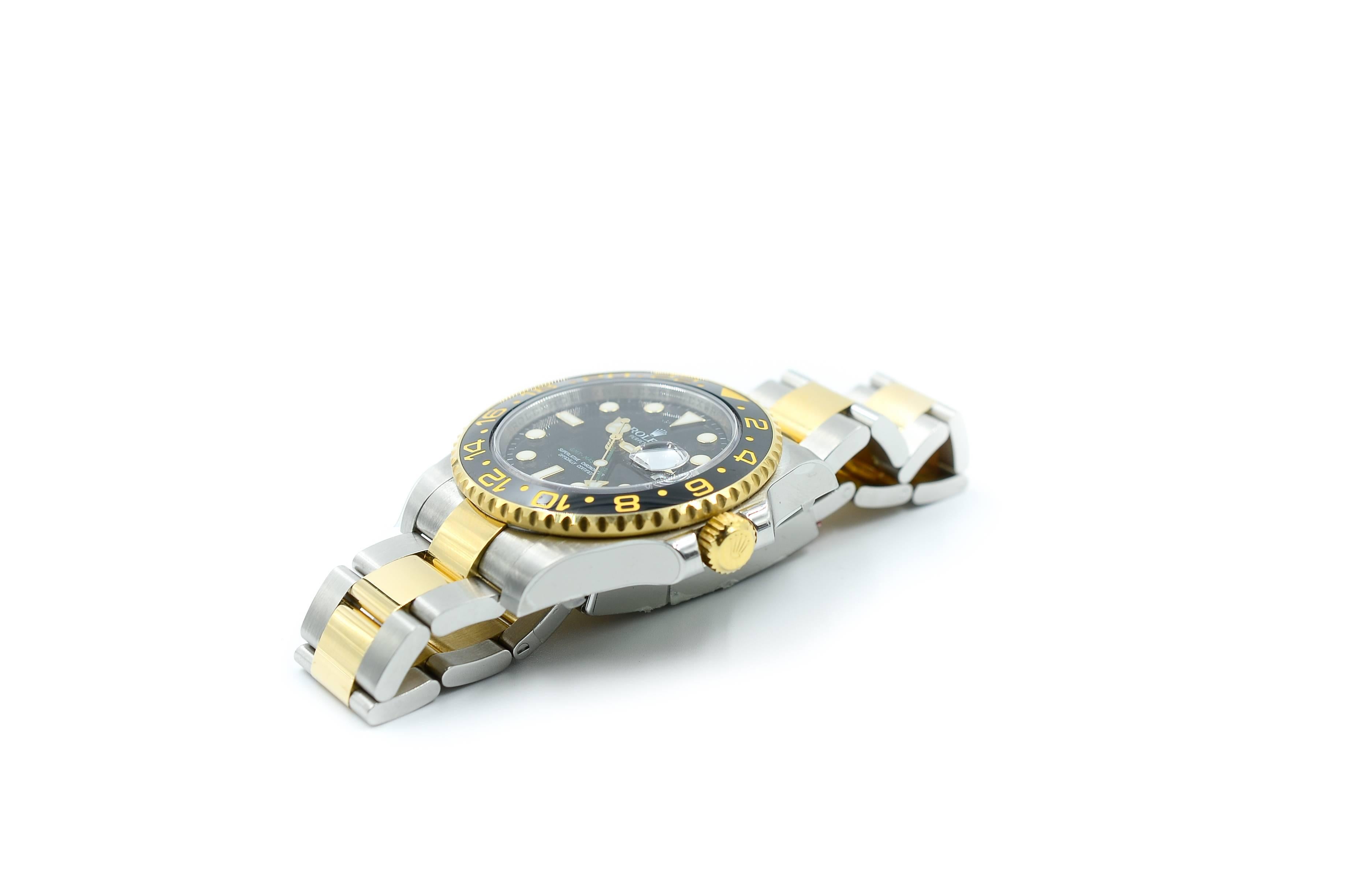 Men's Rolex Yellow Gold Stainless Steel GMT-Master II Black Automatic Wristwatch For Sale