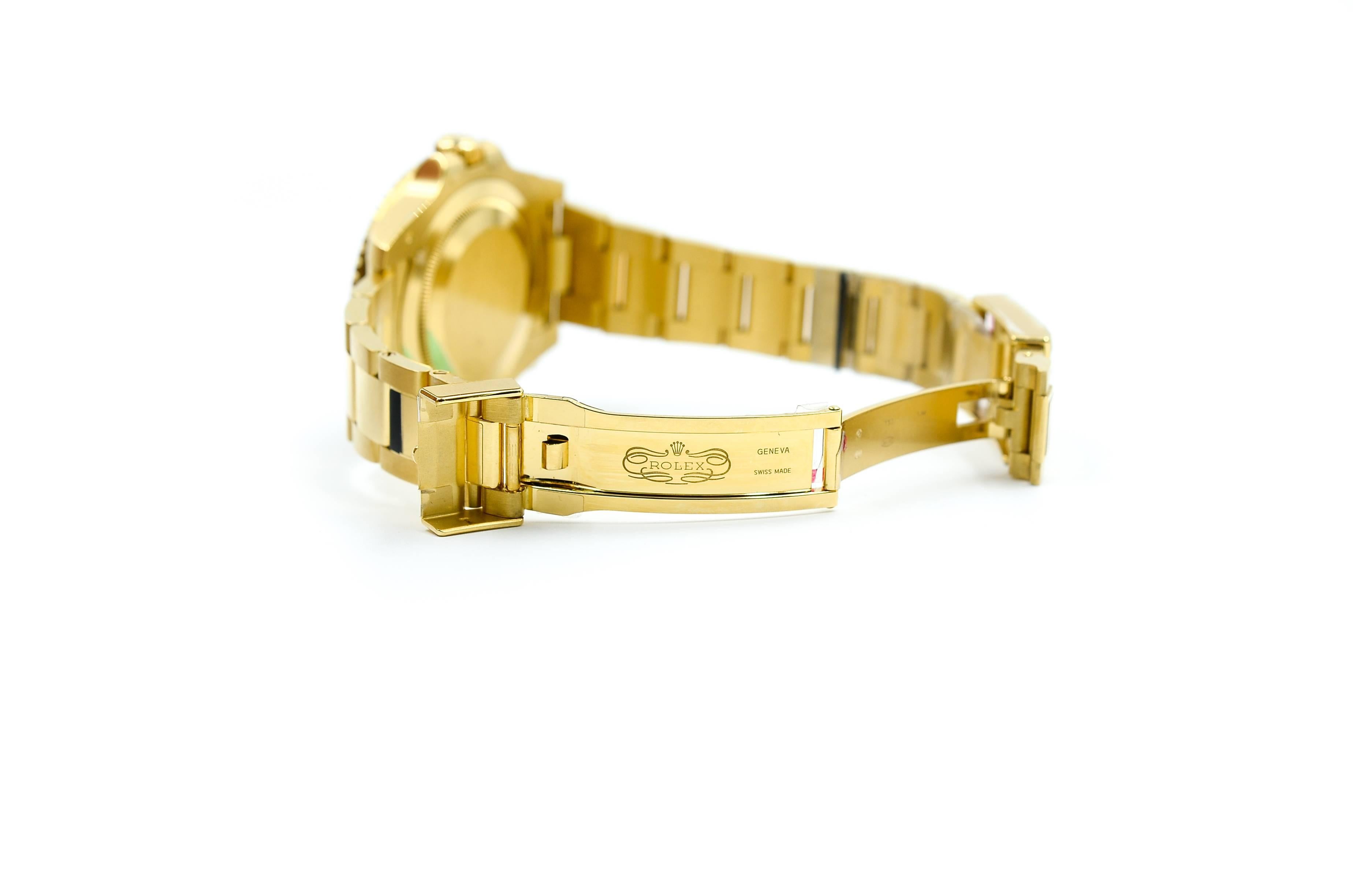 Rolex Yellow Gold GMT Master II Green Index Dial Oyster Bracelet Wristwatch 1
