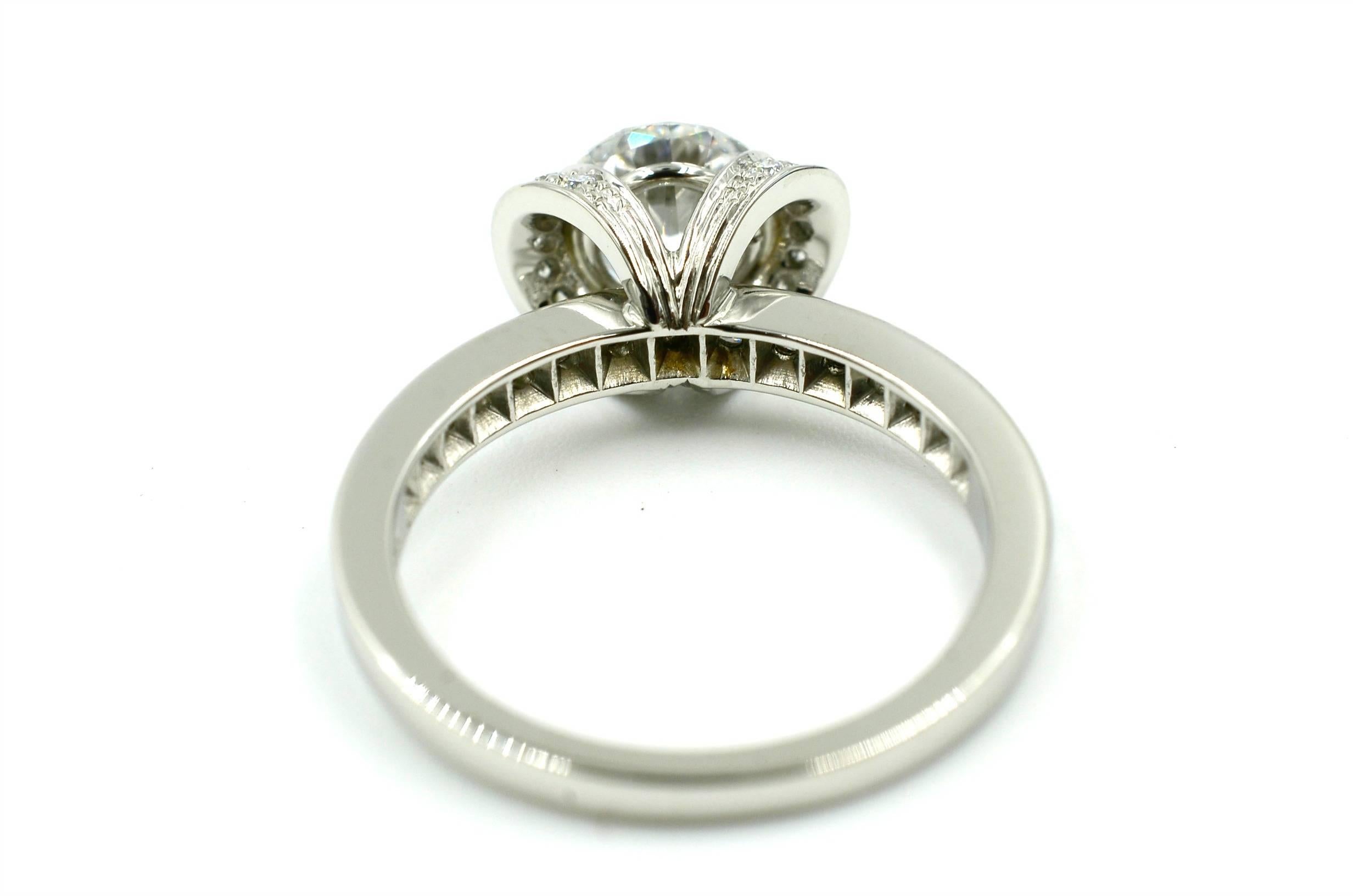 Women's Tiffany & Co. 1.21 Carat Diamond Platinum Round Brilliant Engagement Ribbon Ring For Sale