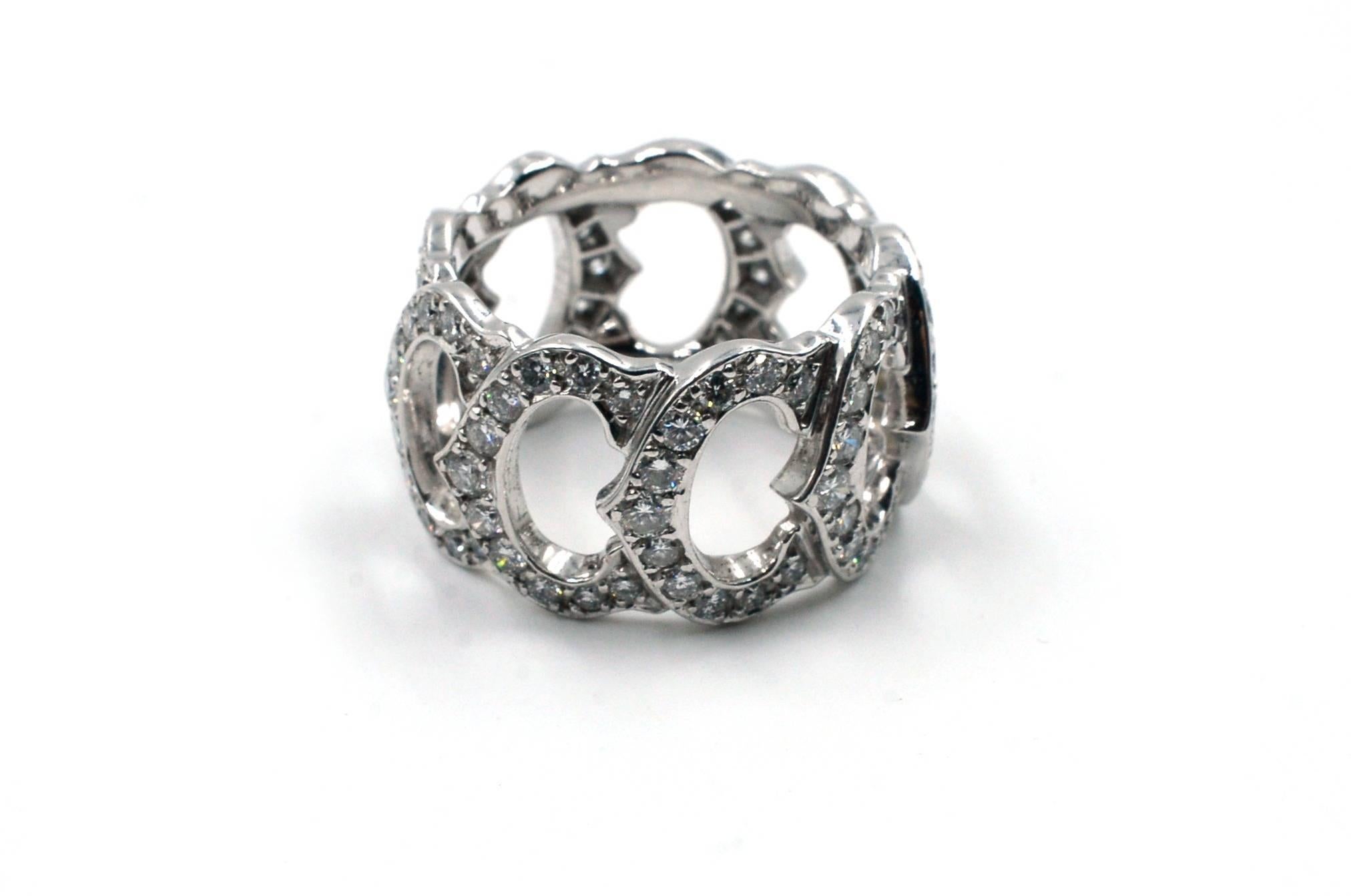 Brand: Cartier

Stones: Diamond 

Model: C de Cartier

Metal: 18k White Gold Ring

Diamonds: F-VS1 3.00ct

Hallmarked: Cartier 750 54 8766**

Ring Size: 54

