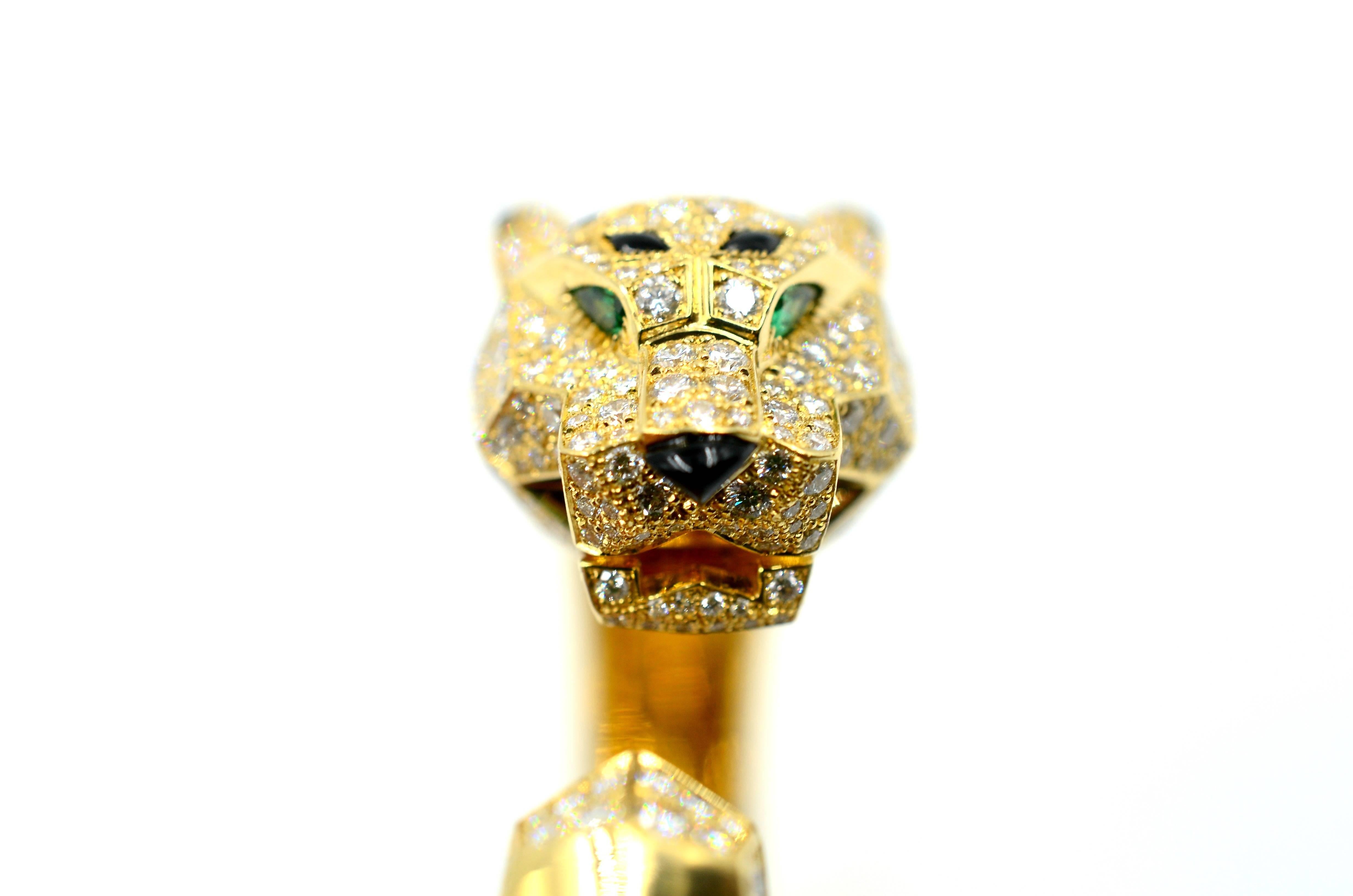 Contemporary Cartier Panthere de Cartier Onyx Emerald Pave Diamond Gold Bracelet