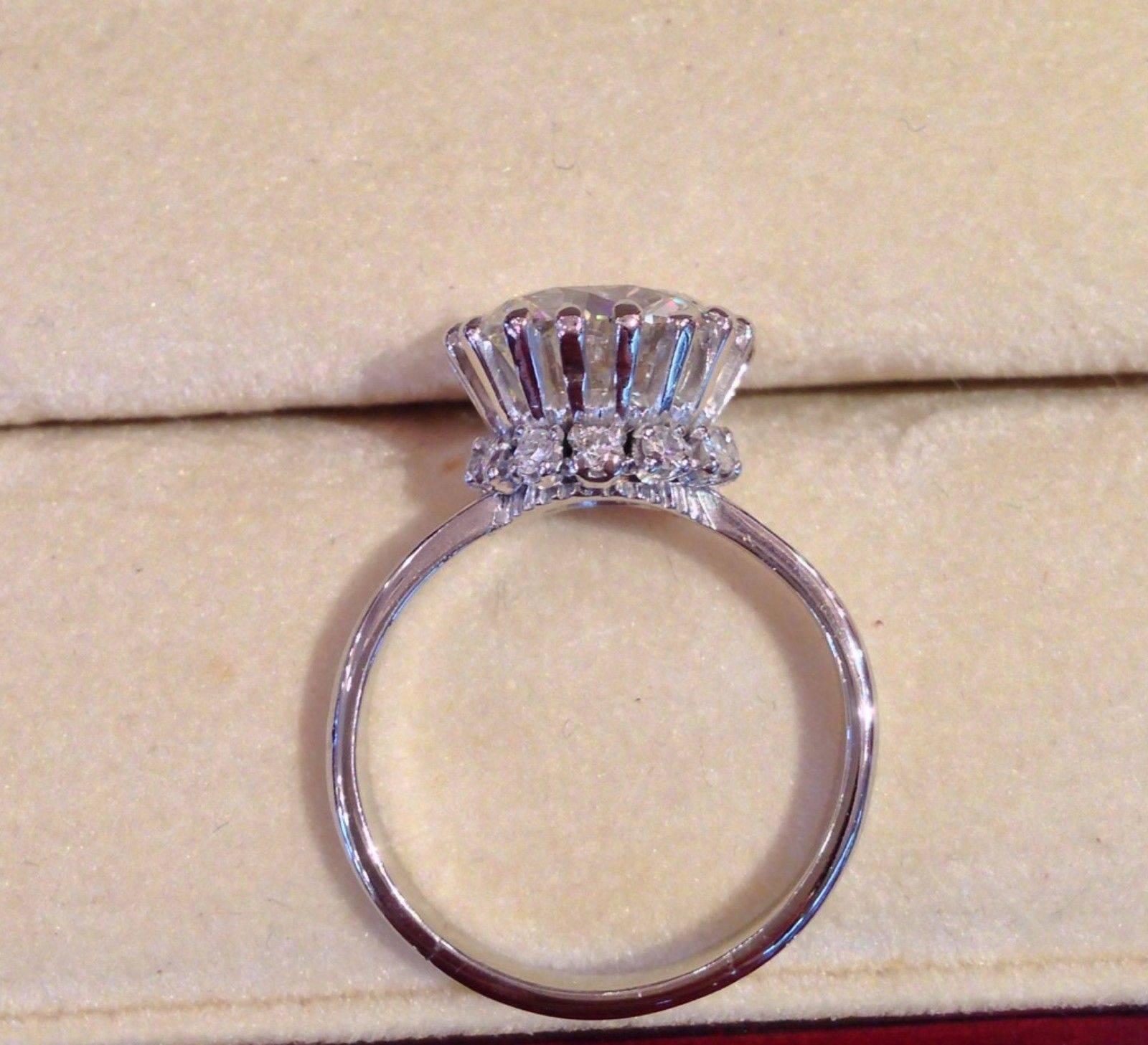 5.19 Carat Old Round Brilliant Cut Diamond Platinum Solitaire Ring  For Sale 3