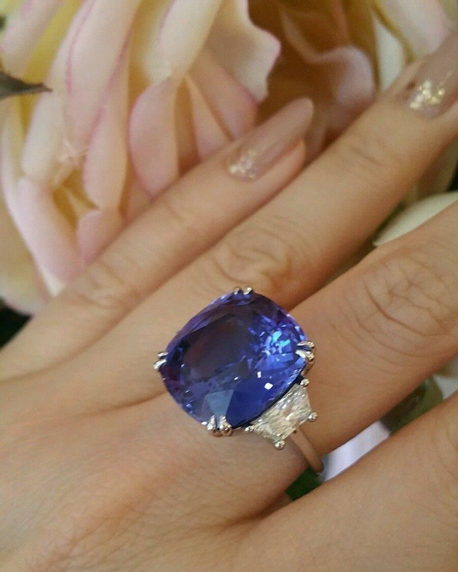 Women's 24.29 Carat GIA Cert Ceylon Cushion Blue Sapphire Diamond Platinum Ring