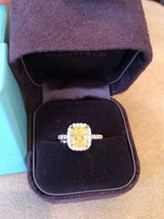 Tiffany & Co. 1.62 Carat Cushion Fancy Intense Yellow Diamond Gold Platinum Ring