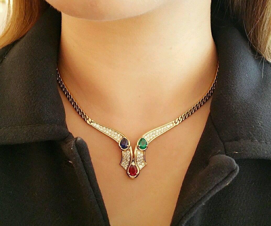 Mauboussin Sapphire Ruby Emerald Diamonds Gold Necklace For Sale 1