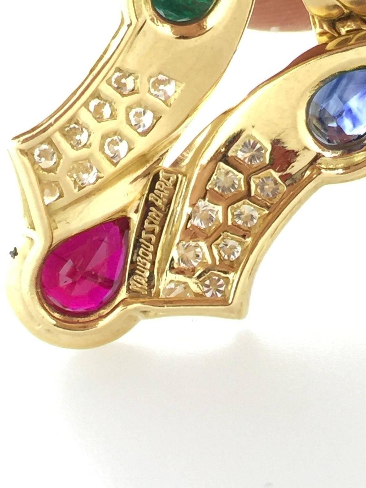 Mauboussin Sapphire Ruby Emerald Diamonds Gold Necklace For Sale 2