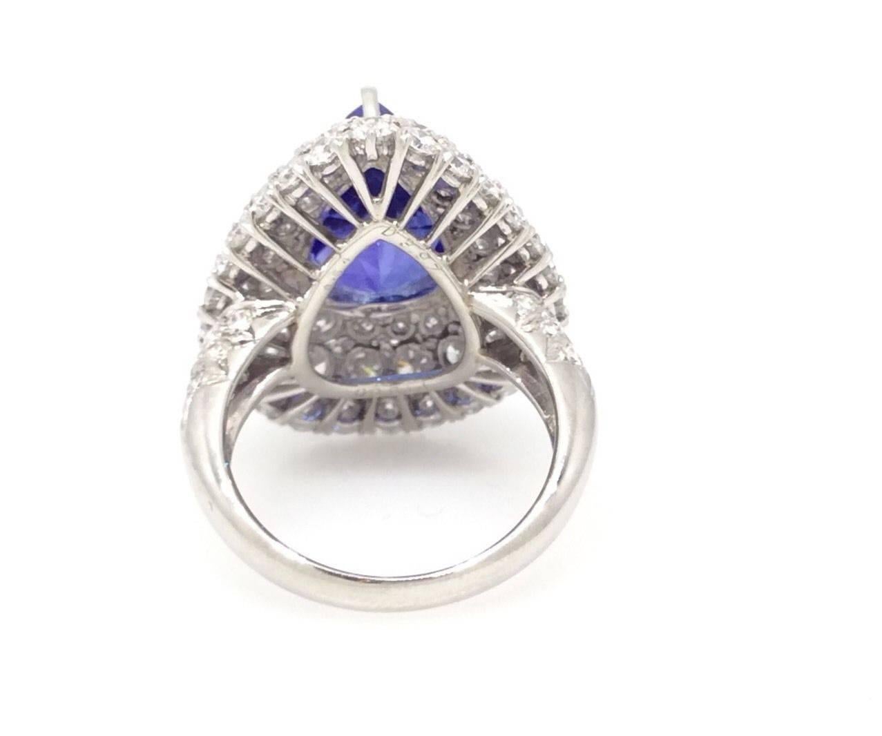 Women's Pear Shaped Tanzanite Tiered Diamond Platinum Ring For Sale