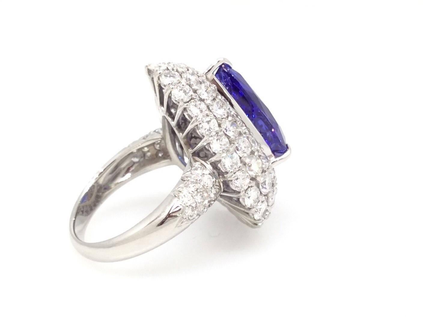 Pear Shaped Tanzanite Tiered Diamond Platinum Ring In Excellent Condition For Sale In La Jolla, CA