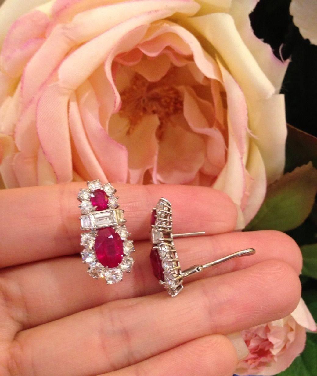 GIA Certified Burmese Ruby Diamond Platinum Earrings In New Condition For Sale In La Jolla, CA