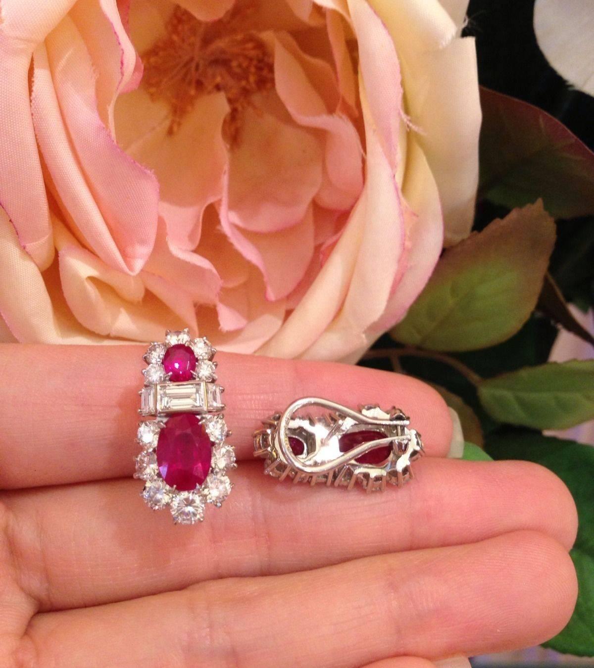 Women's GIA Certified Burmese Ruby Diamond Platinum Earrings For Sale