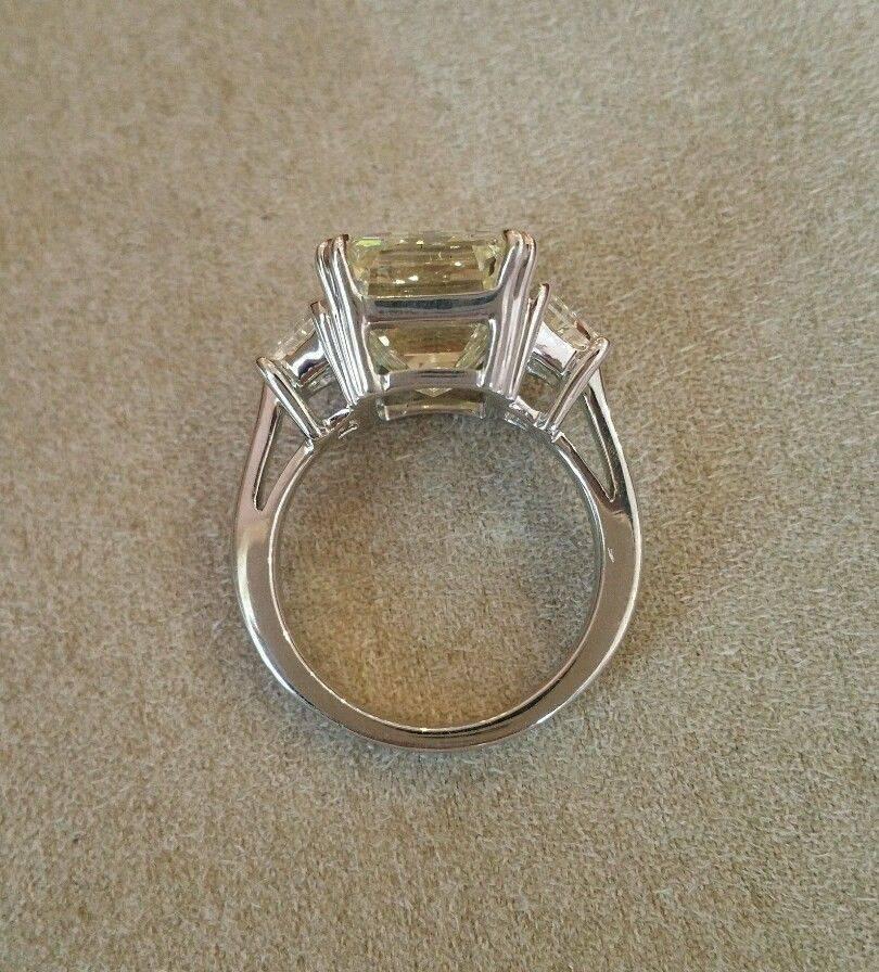 Women's 10.02 Carat GIA Cert Center Emerald Cut Three-stone Diamond Platinum Ring  For Sale