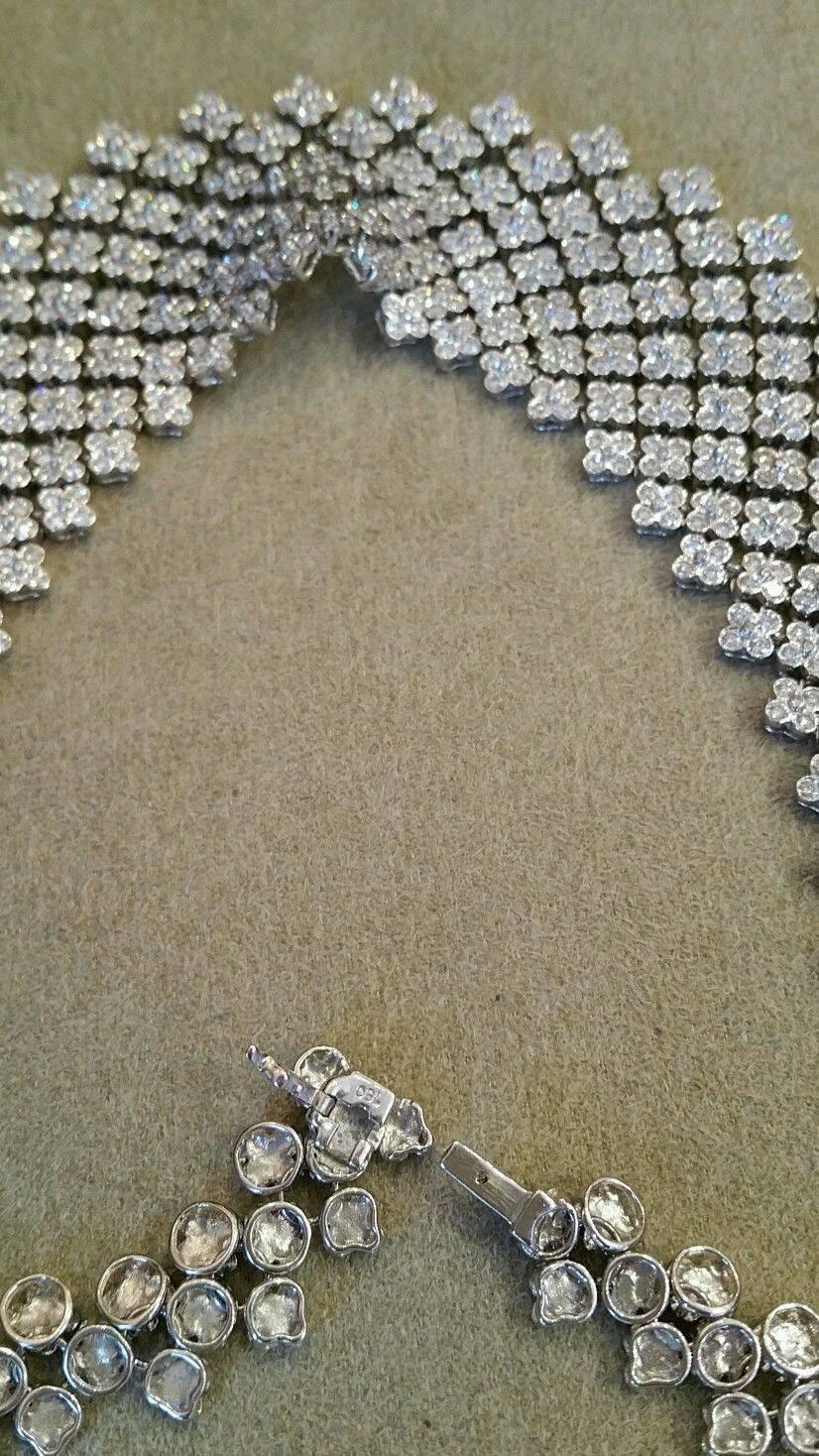 Women's 20 Carats Diamonds Gold Bib Collar Flower Necklace 