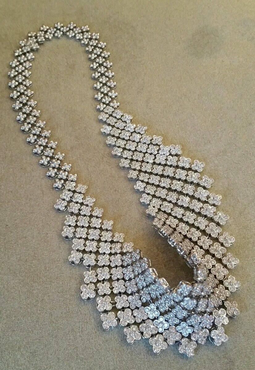 20 Carats Diamonds Gold Bib Collar Flower Necklace  1