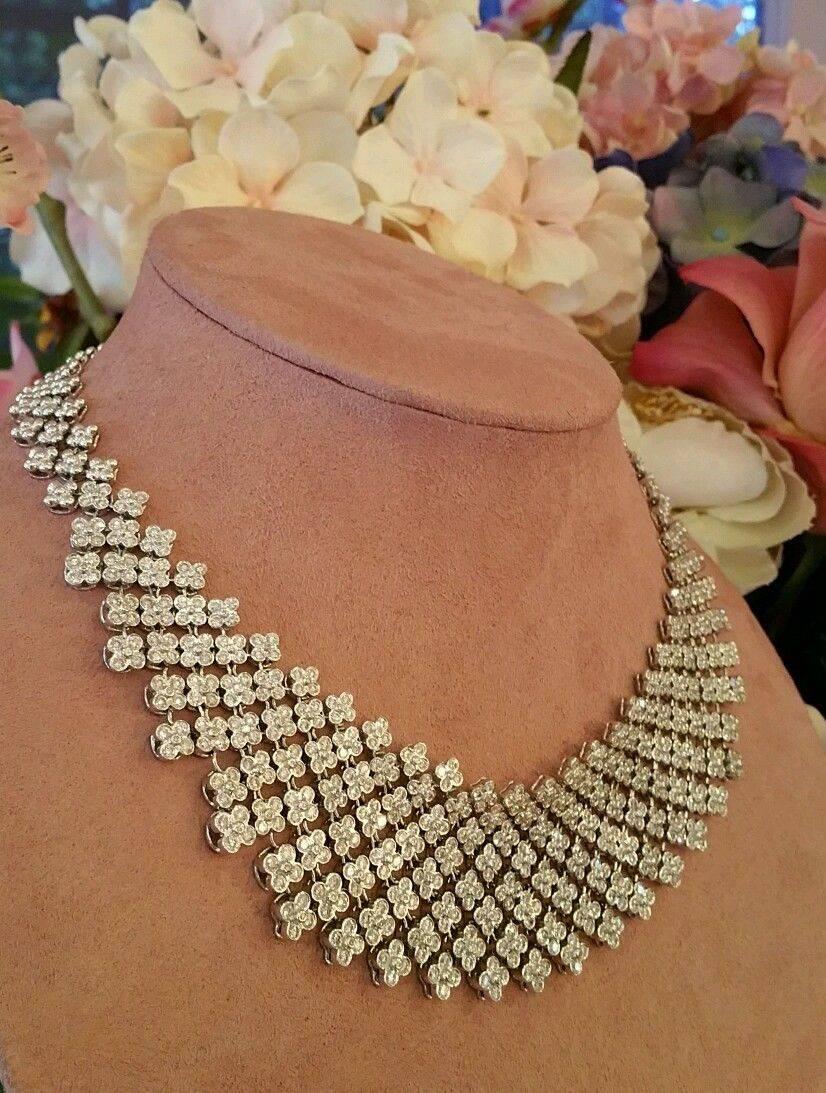 20 Carats Diamonds Gold Bib Collar Flower Necklace  2