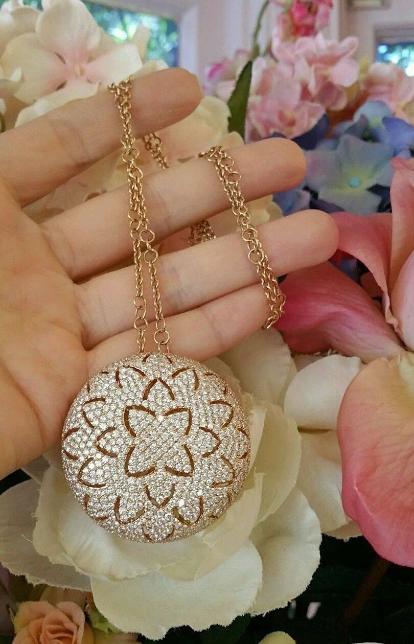 Crivelli Diamond Pave Gold Flower Pendant Necklace 2