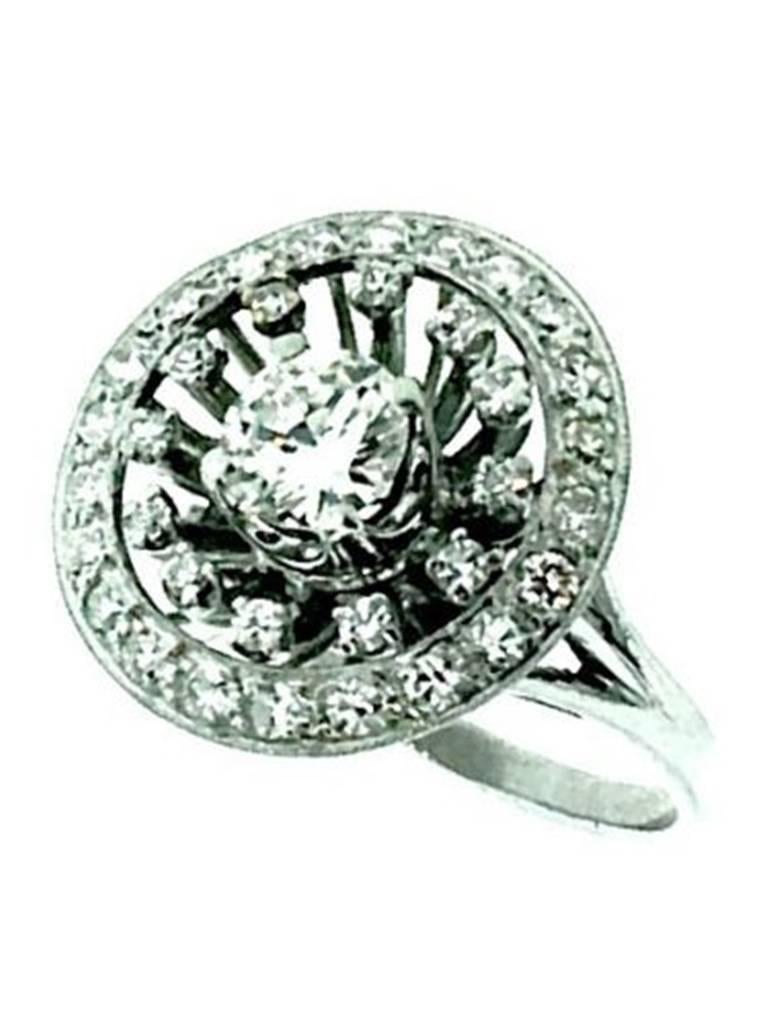 Old European Cut Diamond Platinum Double Halo Ring  In Excellent Condition For Sale In La Jolla, CA