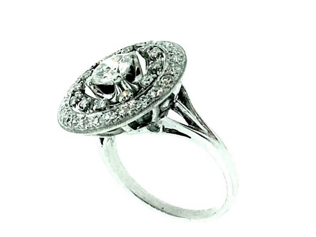 Women's Old European Cut Diamond Platinum Double Halo Ring  For Sale
