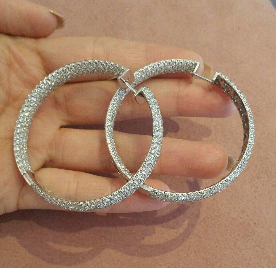 20.00 Carats Diamond Pave Gold Round Inside Out Hoop Earrings  For Sale 3
