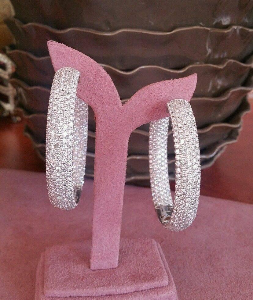 20.00 Carats Diamond Pave Gold Round Inside Out Hoop Earrings  For Sale 5