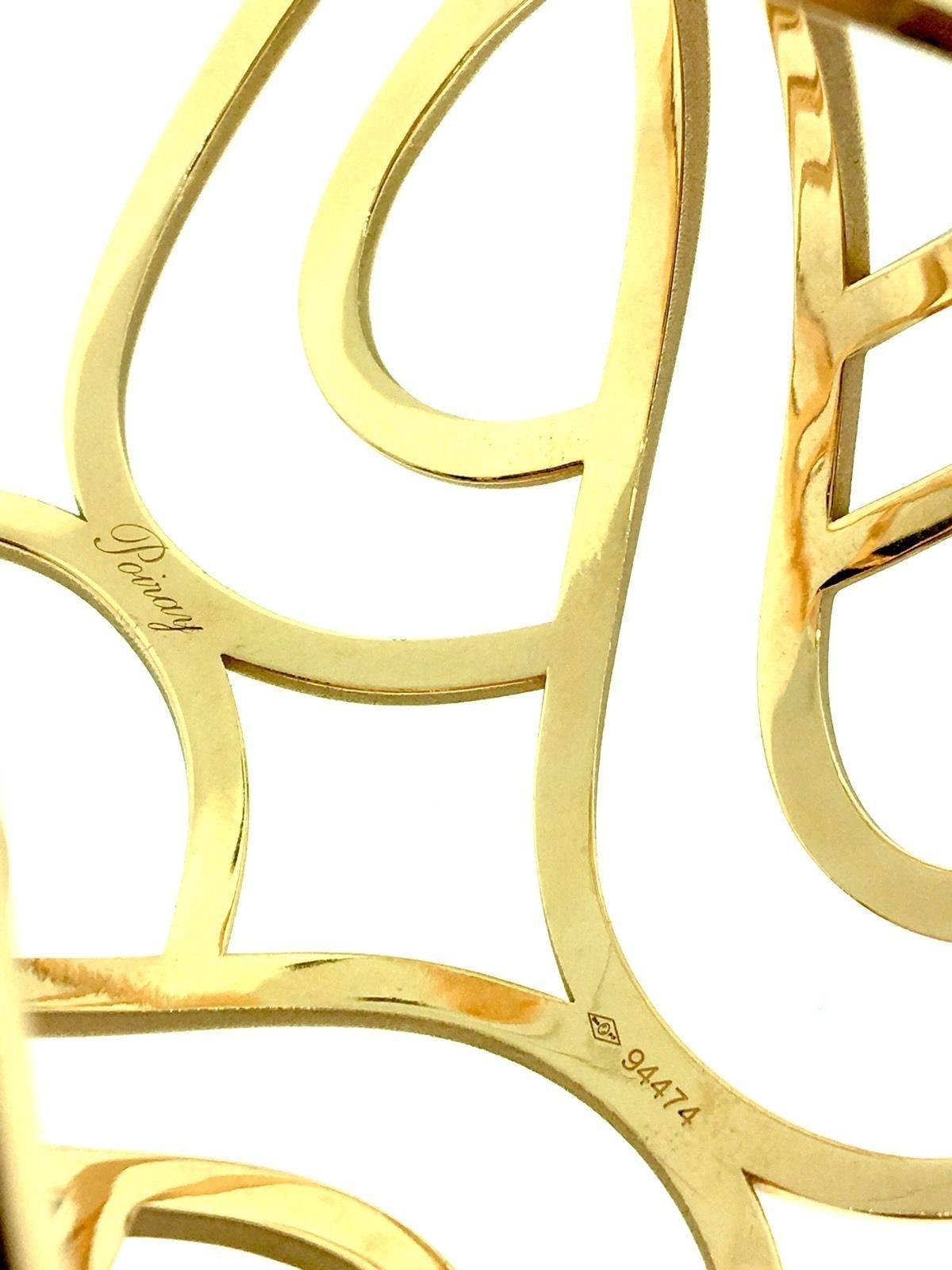 Women's Poiray Wide Double Heart Gold Cut-out Cuff Bracelet 