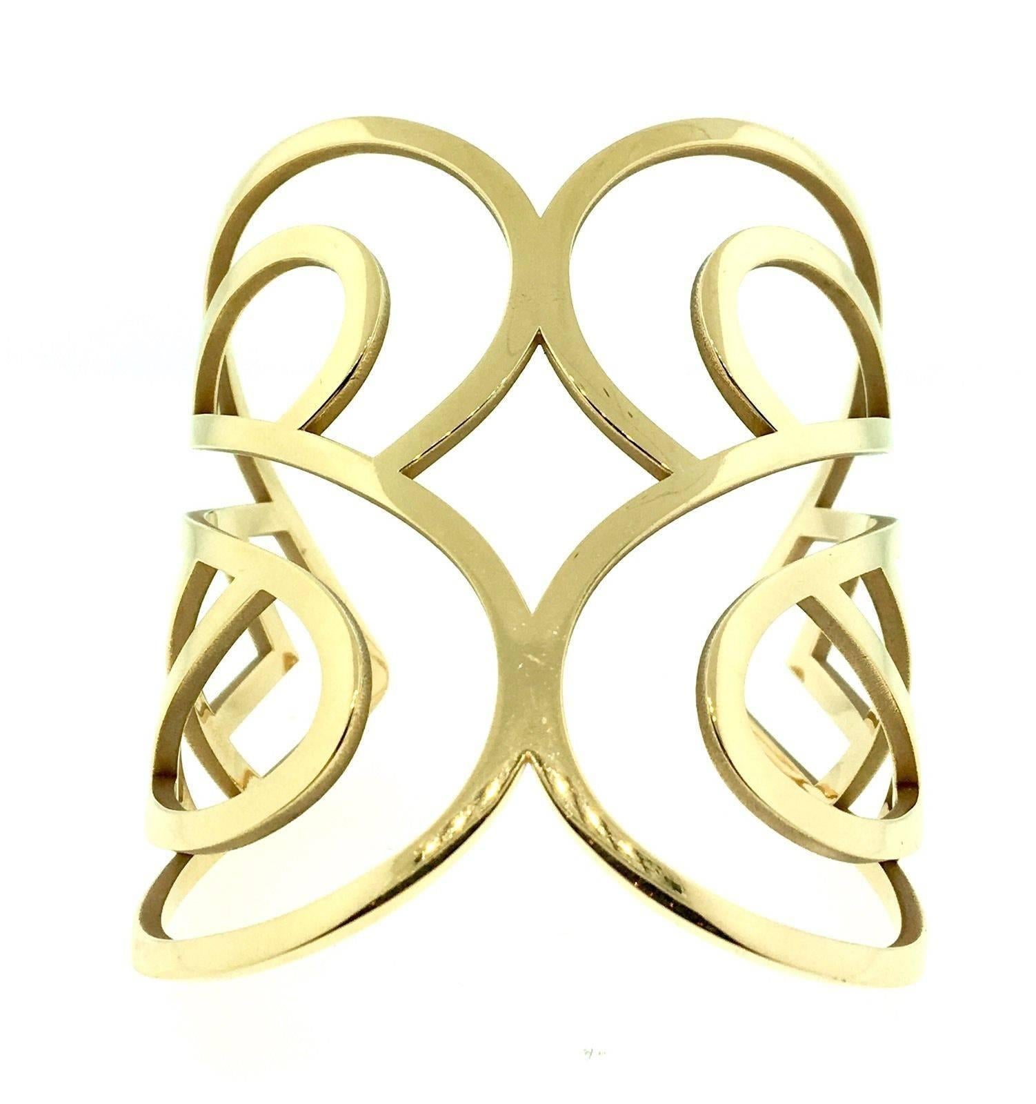 Poiray Wide Double Heart Gold Cut-out Cuff Bracelet  1