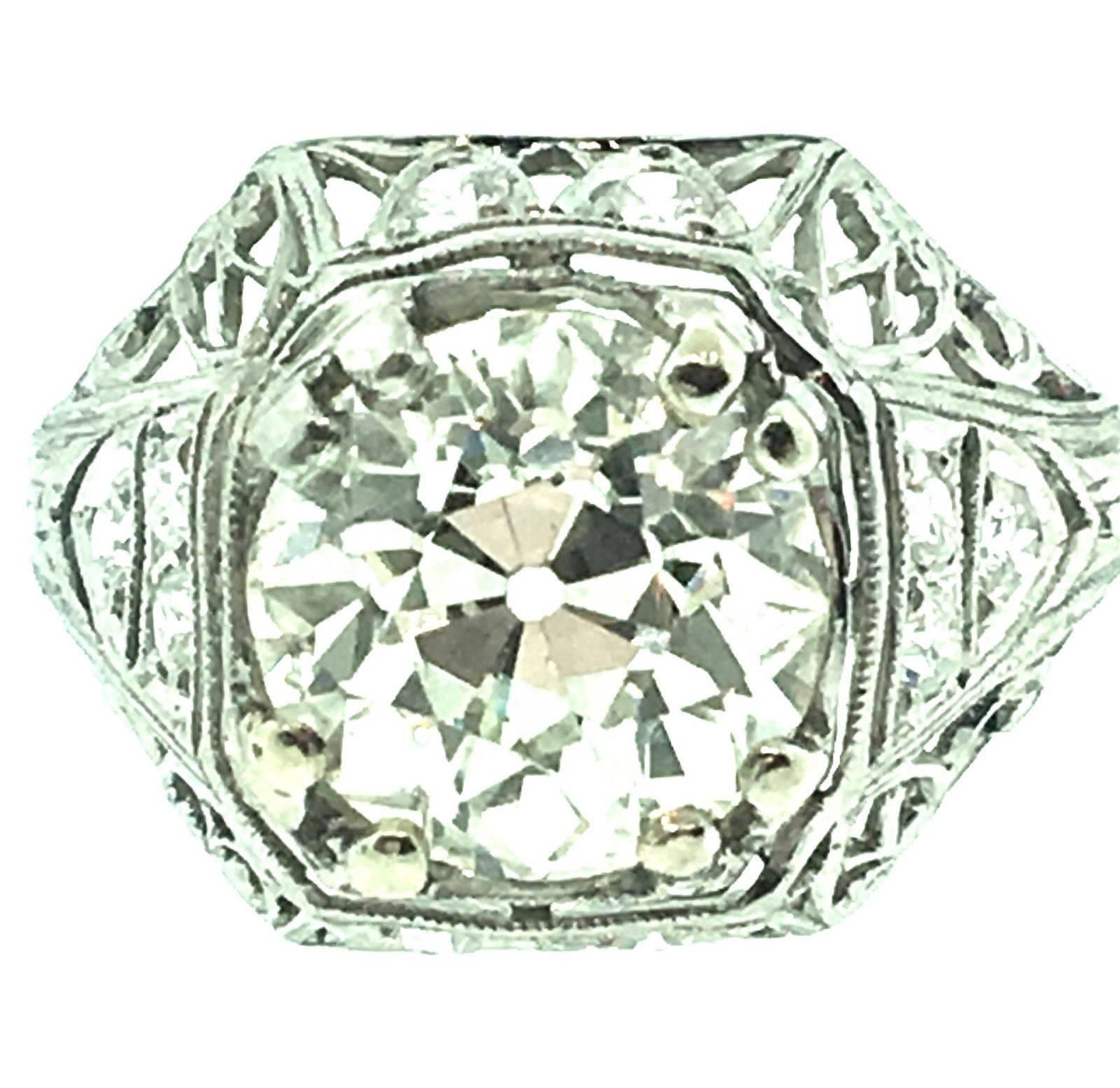 2.92 Carat GIA Cert Old European Cut Diamond Platinum Ring  For Sale 1