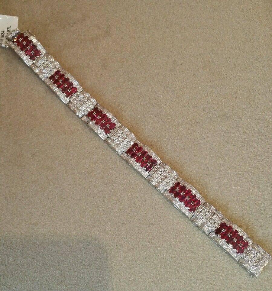 Women's Ruby Diamond Platinum Wide Statement Bracelet  For Sale