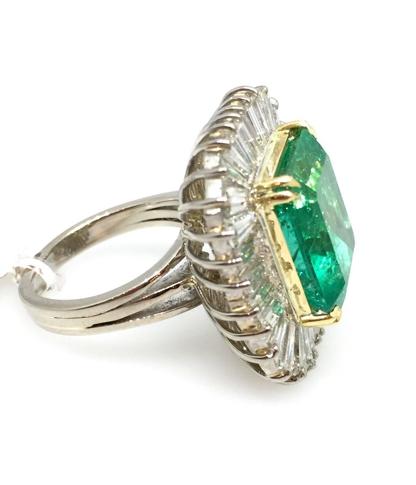 GIA 10.80ct Colombian Emerald & Diamond Ballerina Ring 18k White Gold 5