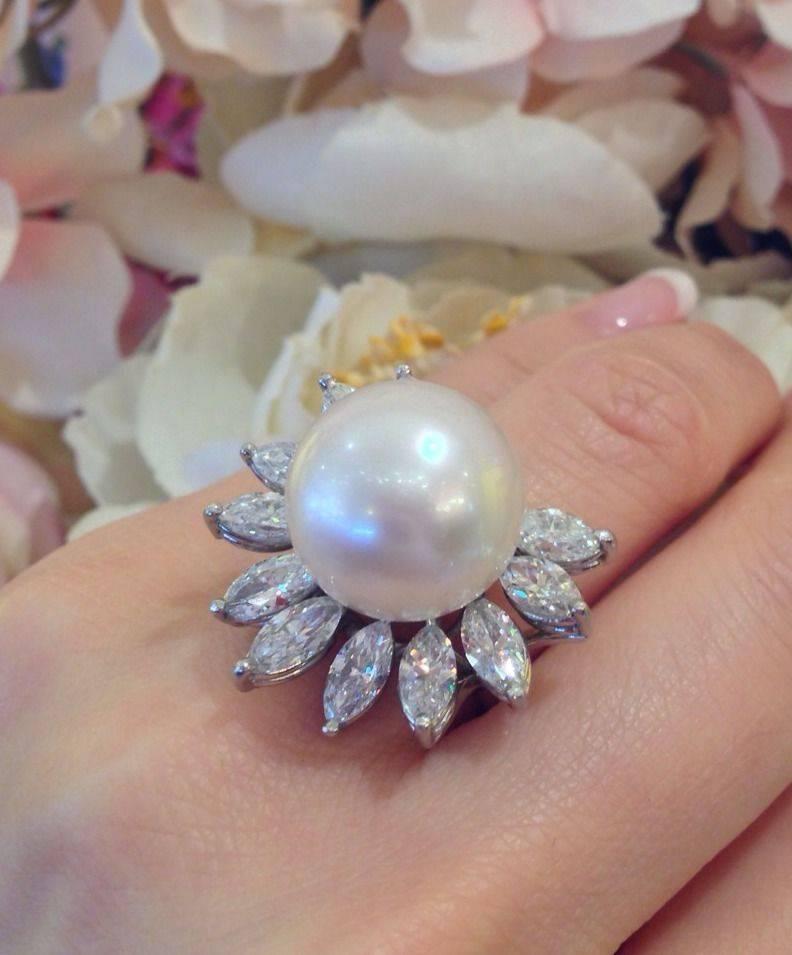 15 mm South Sea Pearl  Diamond Cocktail Ring  1